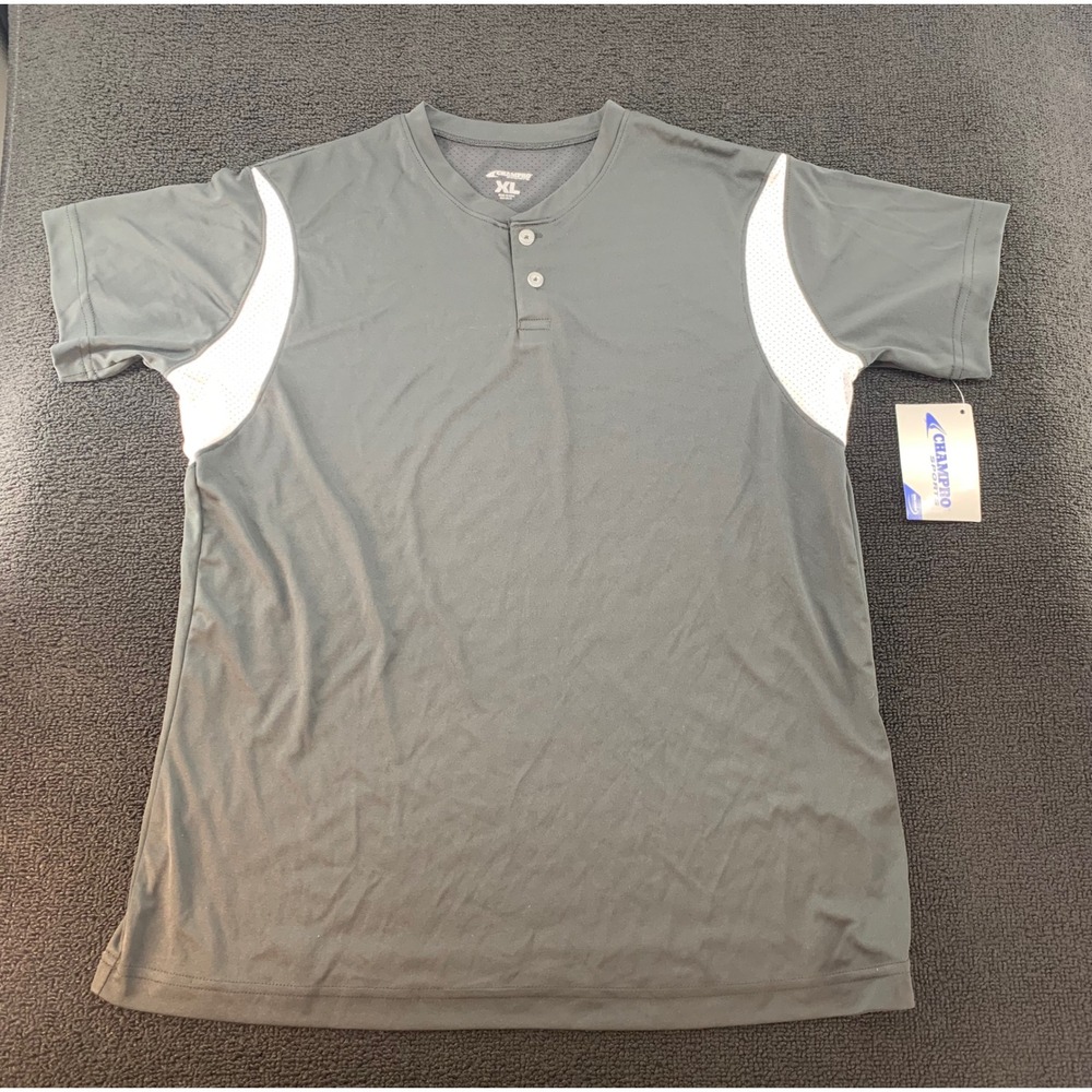 CHAMPPRO‎ SPORTS Mens XL black Performance Henle Baseball Shirt Short Sleeve